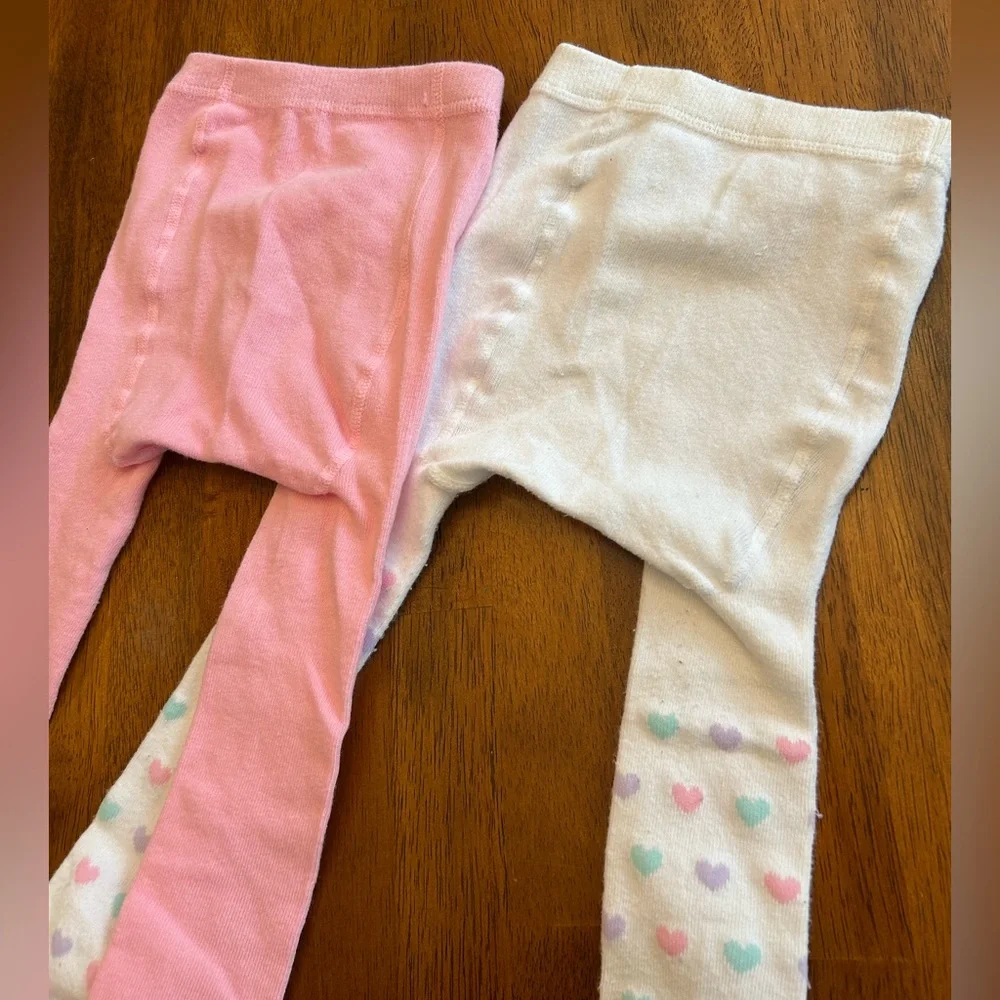 Girls 18–36M Tights Set | Pink + Heart Print | Cozy Knit | Diaper-Friendly Fit